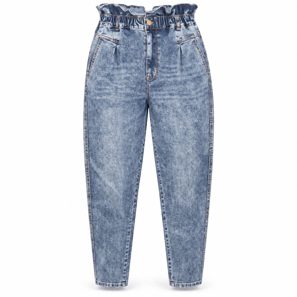 NWT Vintage America Size 12 Acid Wash Paperbag Waist Tapered Jeans